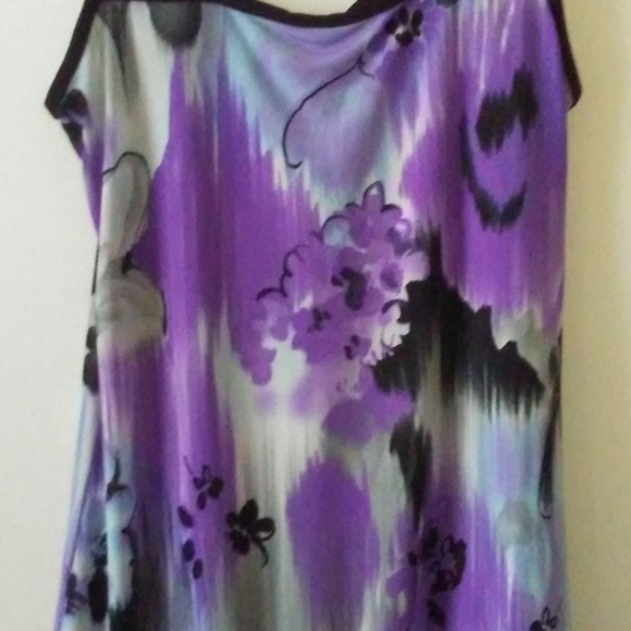 Summer Blouse Size S/M Nylon Top Purple Black Womens Sleeveless Tunic Kiwi Brand - Picture 6 of 8